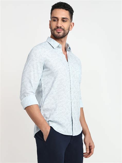 Parx Men Blue Printed Slim Fit Cotton Casual Shirt – MyRaymond