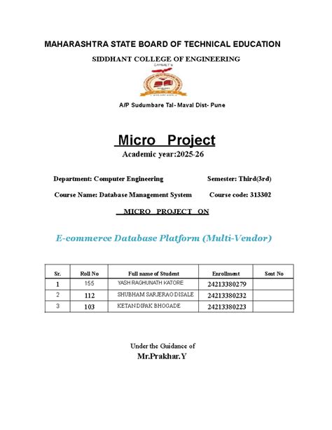 Micro Project on Database Management System (313302) - Technical Specs ...