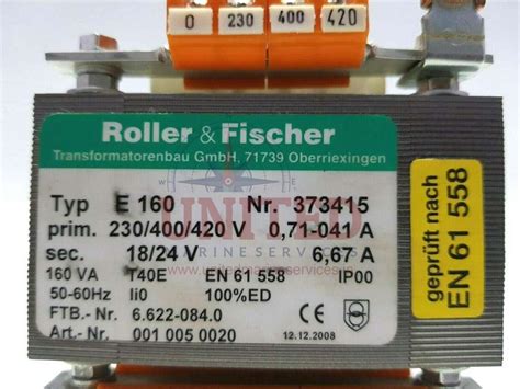 ROLLER & FISCHER E160 TRANSFORMER 373415 230/400/420 V 50-60Hz | United ...