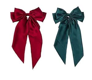 Ginoya brothers Silky Satin Hair Barrettes Clip for Women Large Bow ...
