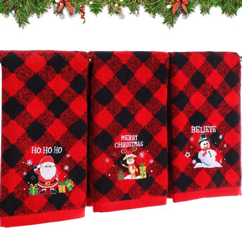 Amazon.com: Moukeren 3 Pack Christmas Bath Hand Towels Red Black ...