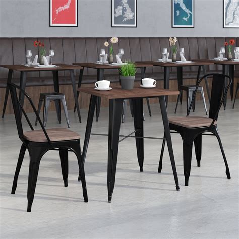 Williston Forge Malave 23.5" Square Metal Table Set with Wood Top and 2 ...