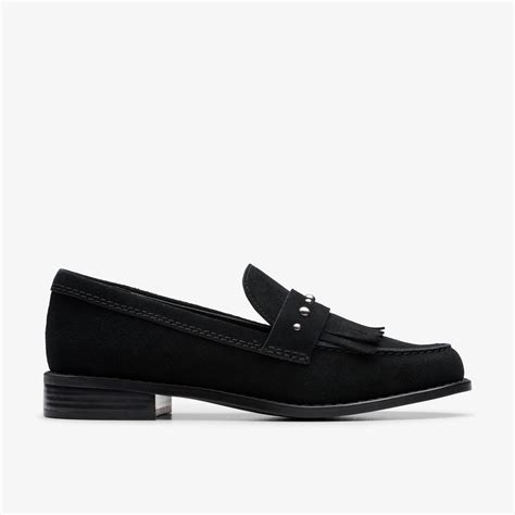 Womens Hana Loafer Black Suede Shoes | Clarks