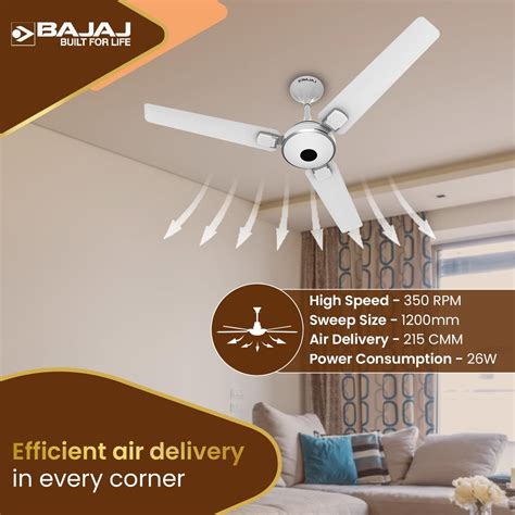 Bajaj Ethora Plus 1200mm High Speed BLDC Ceiling Fan with Remote (Whit ...