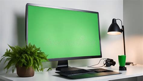 Computer and Desk Front View Green Screen 的图像结果