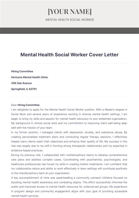 Mental Health Worker Cover Letter Cover Letter For Community Health