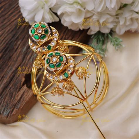 Jadau Gold-Like Bun Cage with Kundan & Green Stones – Sparkle and Glow