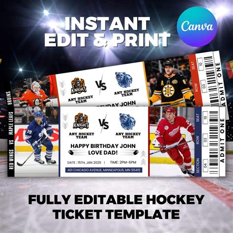 Editable Hockey Ticket, Hockey Ticket Template, Surprise Hockey Game ...