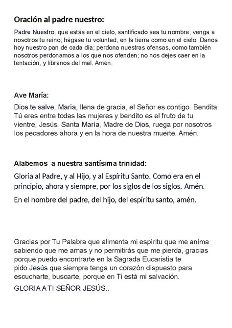 Oración al padre nuestro - Oración al padre nuestro: Padre Nuestro, que ...