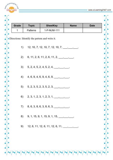 Image result for Patterns for Grade 1 Examples