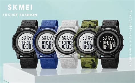 SKMEI Men Digital Sports Ultra-Thin Large Face Waterproof Polyurethane ...
