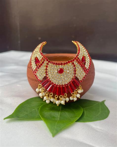 Laddu Gopal Jewellery – Red & White Choker Necklace with Pearls – Mero ...