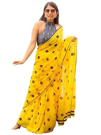 Buy Sidhidata Women's Polka Dot Printed Linen Cotton Saree With ...