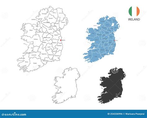 4 Style of Ireland Map Vector Illustration Have All Province and Mark the Capital City of ... - capital city of ireland