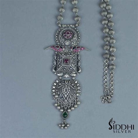 Hanadmade silver beaded chain necklace with a laffa silver pendant ...