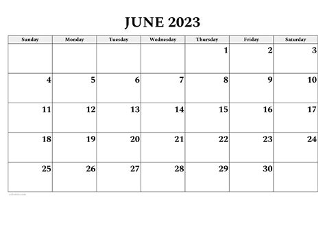 June Calendar Template