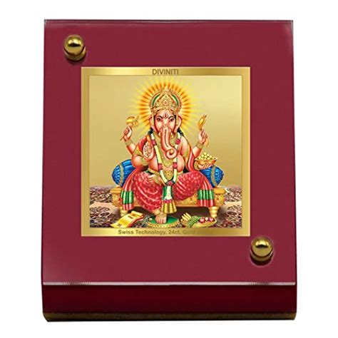 DIVINITI 24K Gold Plated Foil Lord Ganesha Photo Frame for Car ...