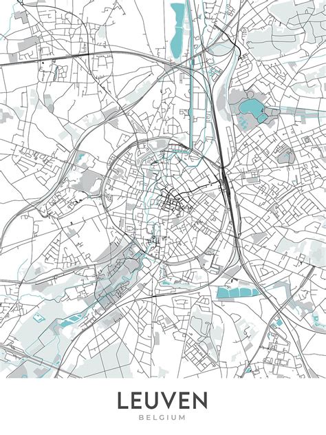 Modern City Map of Leuven, Belgium: Town Hall, University, Botanical G – The Unique Maps Co.