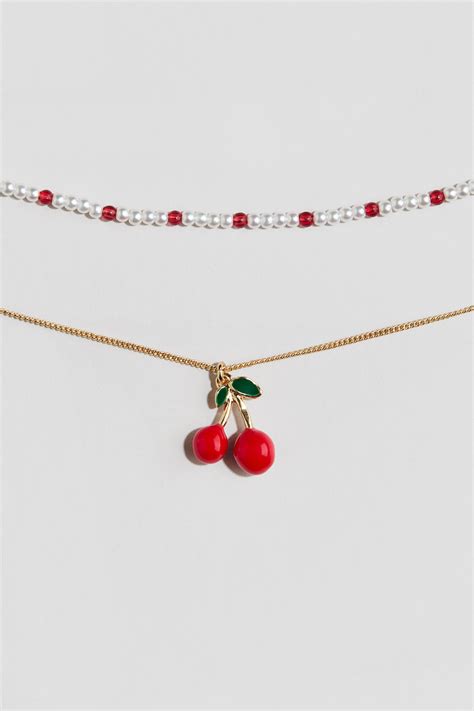 Gold-coloured/Cherries 2-pack necklaces for kids | H&M IN