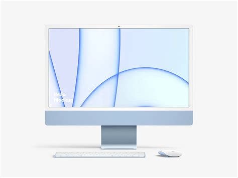 iMac Mockup with Keyboard and Mouse Straight View | by LS.GRAPHICS