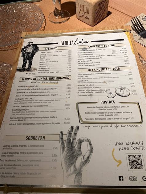 Carta del restaurante La Bella Lola, Murcia