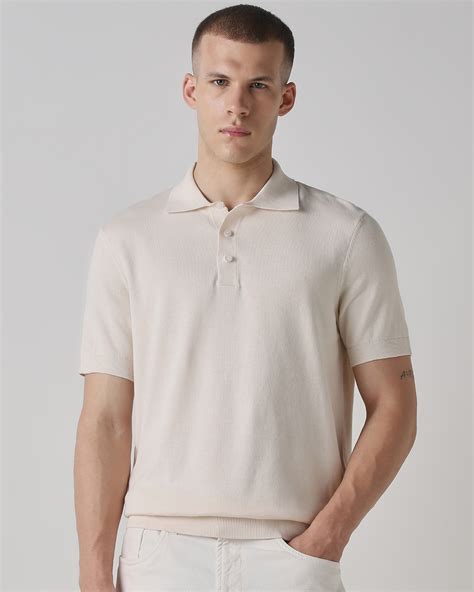 Buy Off White Solid Flatknit Polo Online at Muftijeans