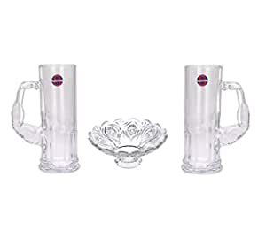 Buy Somil Combo Set of 2 Transparent Beer Mug & 1 Snack Plate ...