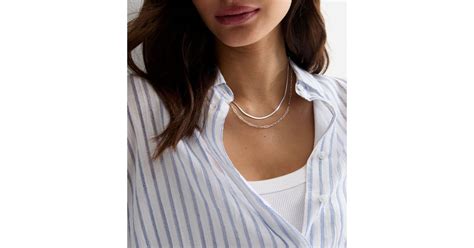 Silver Tone Double Layer Snake Chain Necklace | New Look