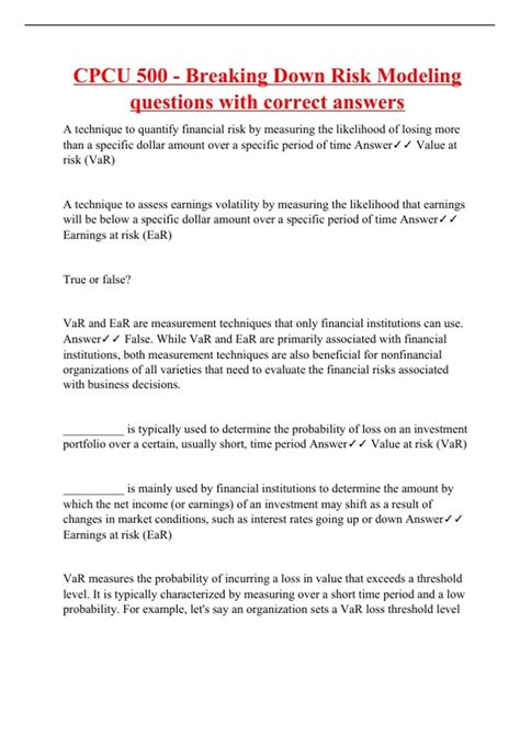 CPCU 500 - Breaking Down Risk Modeling questions with correct answers ...