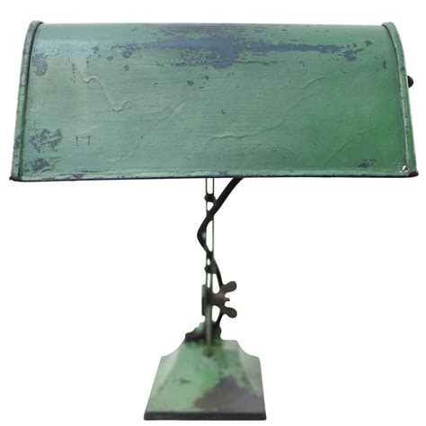 Green Metal Cast Iron Banker's Table Desk Lamp For Sale at 1stDibs