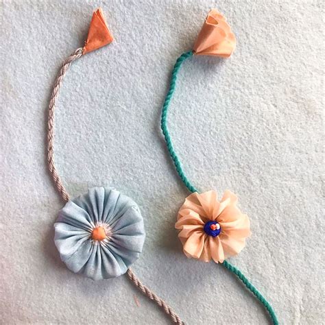 Buy Handmade Beaded Daisy Flower Design Upcycled Fabric Rakhi With Roli ...
