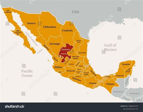 Mexico Political Map Highlighted Zacatecas State Stock Vector (Royalty ...