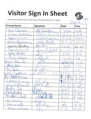 Visitor Sign In Sheet Forms and Templates - Fillable & Printable ...