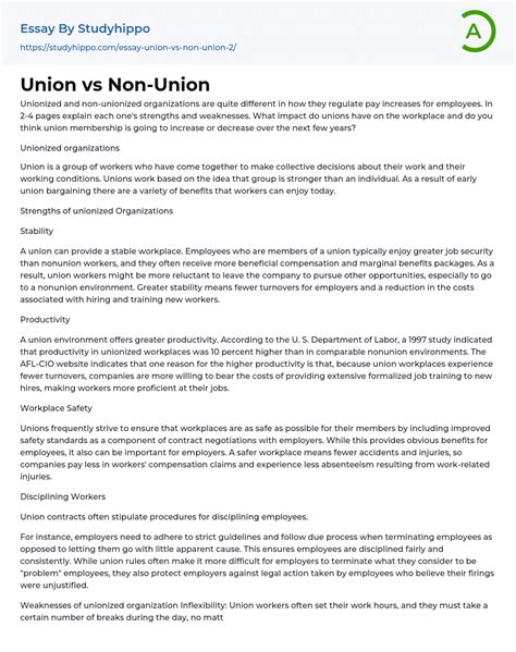 Union vs Non-Union Essay Example | StudyHippo.com