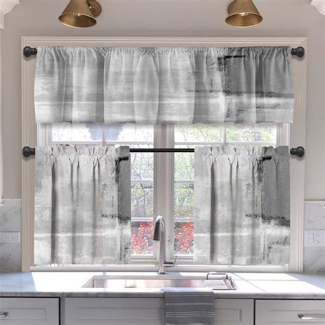 Grey Abstract Blackout Kitchen Curtains Tiers and Valances Set 3 Piece ...