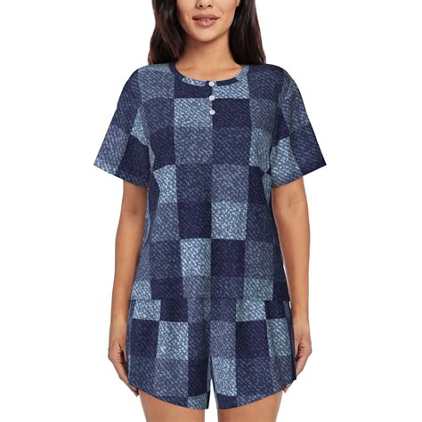Picia Blue Gingham Buffalo Check Pajamas Sets for Women Soft Short ...