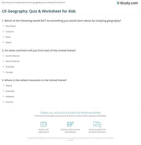 US Geography: Quiz & Worksheet for Kids | Study.com