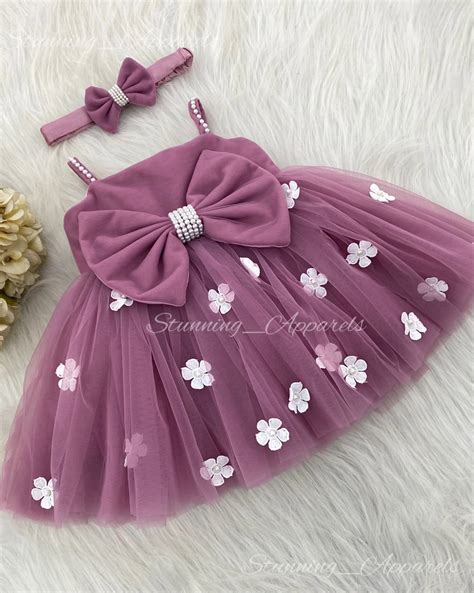 Strapped Flower Work Partywear Dusty Pink Frock