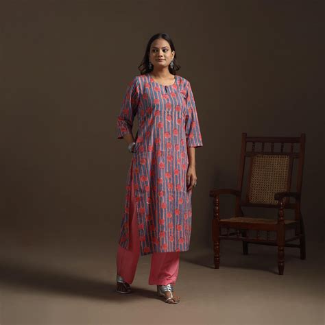 Pink Hand Block Print Cotton Straight Sanganeri Kurta for women