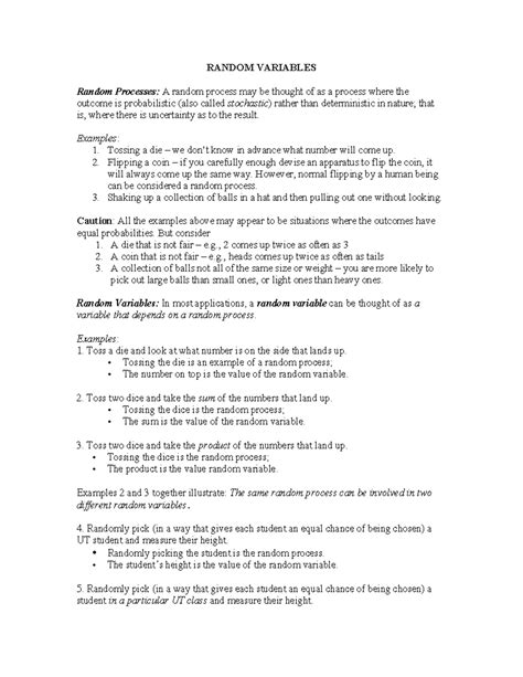 Random Variables - Class notes - RANDOM VARIABLES Random Processes: A ...