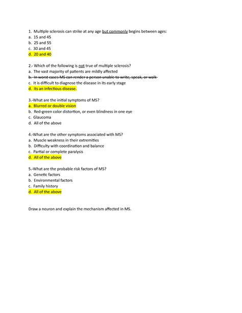 Multiple Sclerosis Quiz - Multiple sclerosis can strike at any age but commonly begins between ...