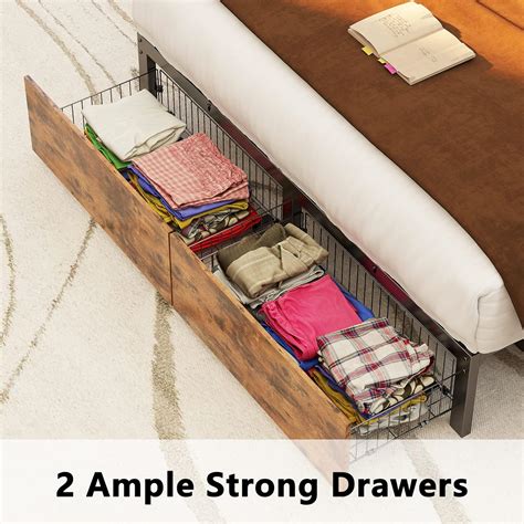 Buy IRONCK King Bed Frame with Storage Drawer, Platform Bed Frame ...