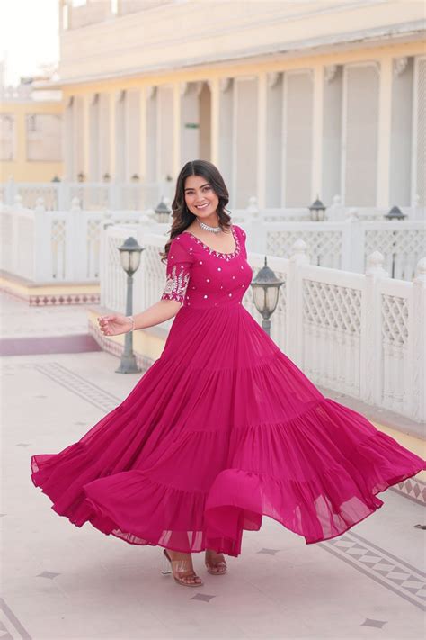 Rani Pink Fully Flared Gown with Sequins Work