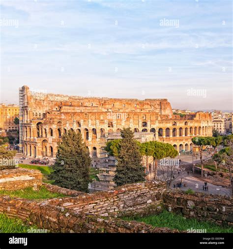 The ancient ruin of the Roman Colosseum amphitheater situated in the Italien capital of Rome ...