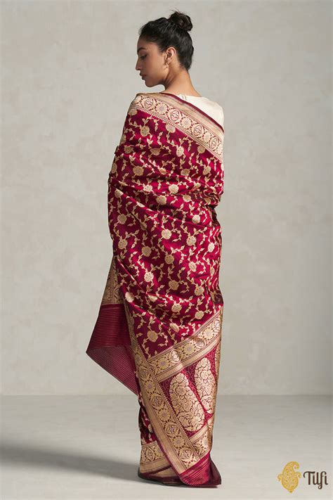Pre-Order: 'Arya' Maroon Pure Katan Silk Banarasi Handloom Saree - Tilfi