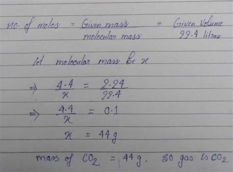 4.4 g of an unknown gas occupies 2.24 litres of volume at standard ...