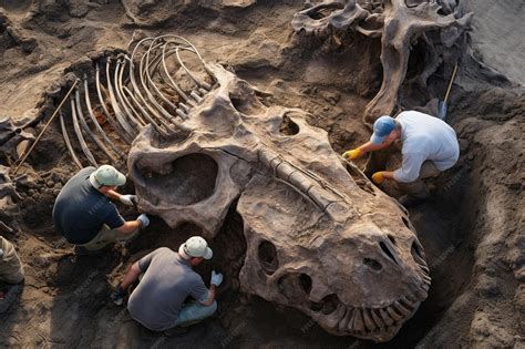 Premium AI Image | Archeologists Digging up a Giant Dinosaur Fossil