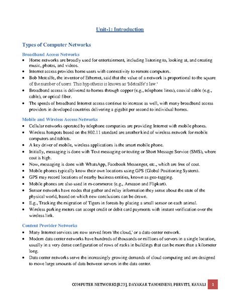CN Unit-1: Overview of Computer Networks and Access Types - Studocu