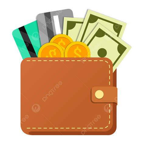 Brown Wallet With Paper Money Coins And Card Vector, Wallet, Card ...