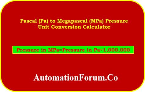 Pascal (Pa) to Megapascal (MPa) Pressure Unit Conversion Calculator